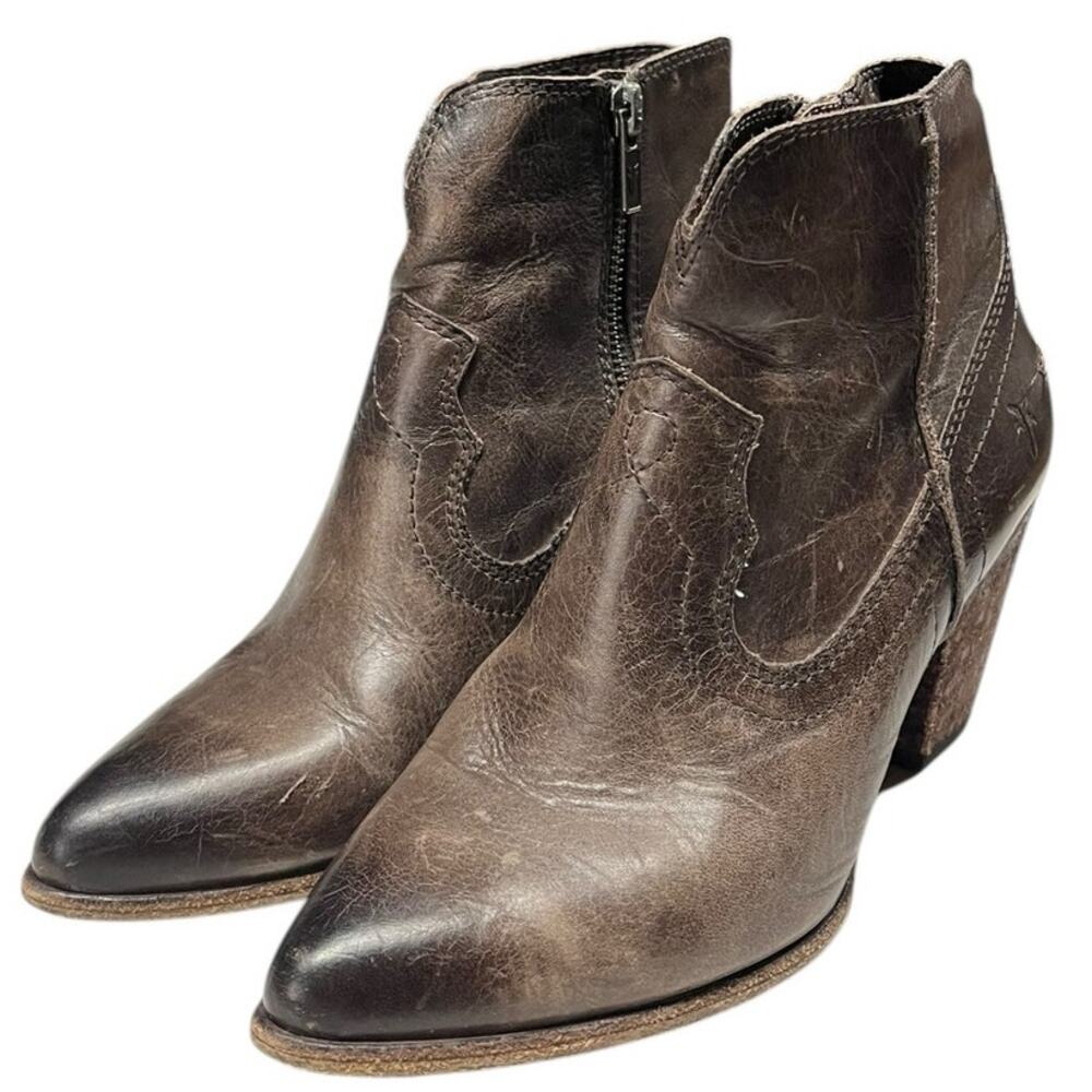Womens Frye Renee Seam 3470649-BRN Leather Western Ankle Boot 7.5M Brown Cowgirl - Picture 2 of 6